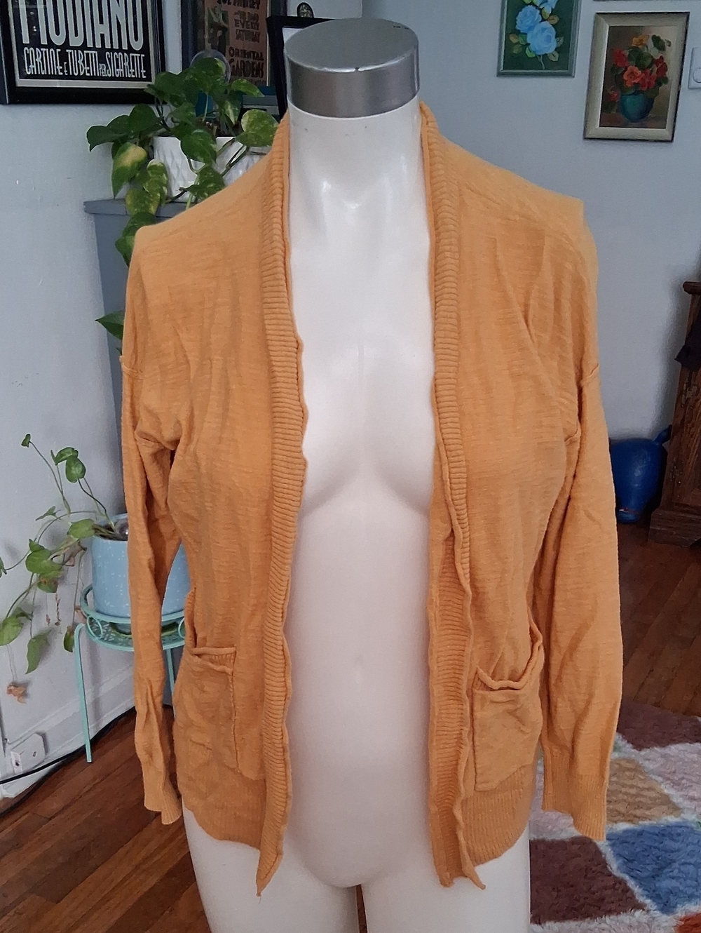 a.n.a. Lightweight Yellow Open Front Cardigan Size Medium